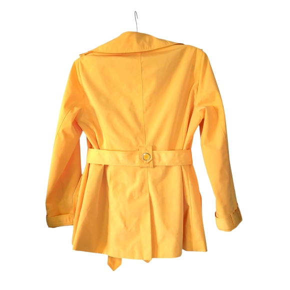 London Fog Retro Sunflower Yellow Double Breasted Belted Collared Trench Coat L - Picture 2 of 8